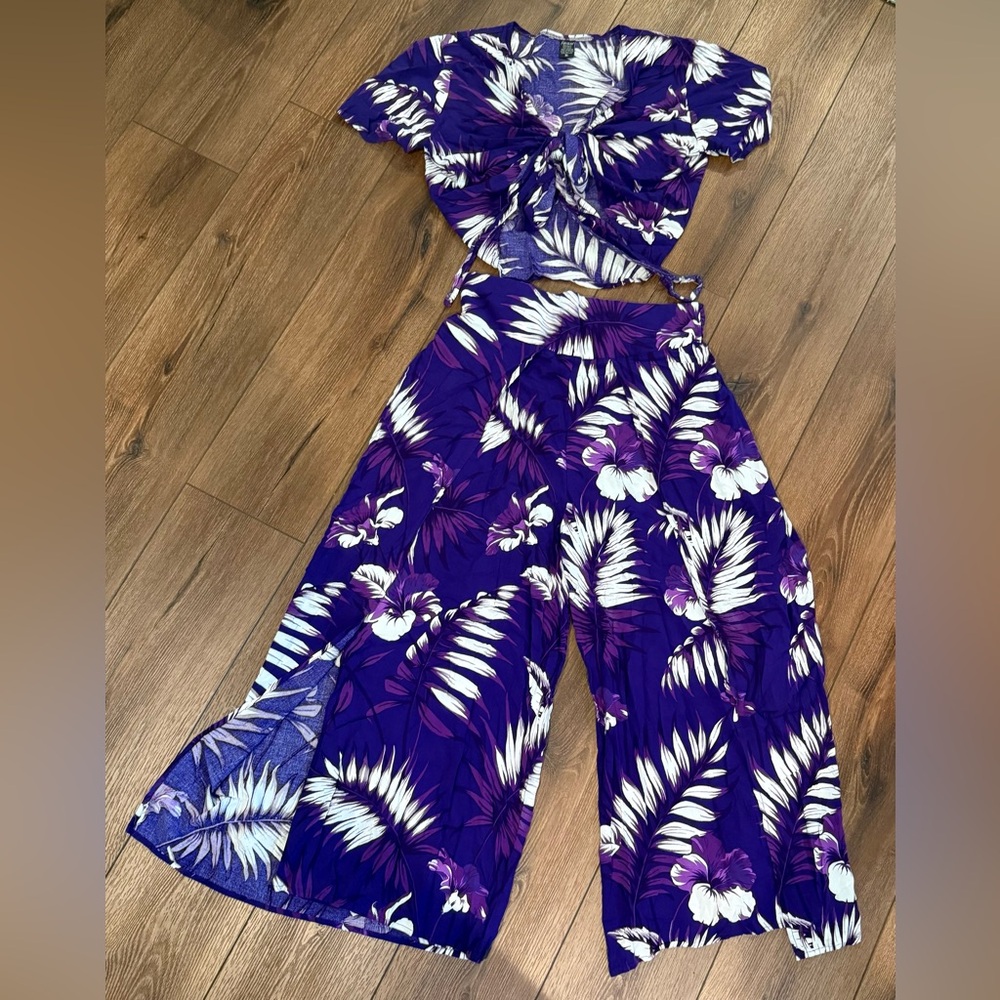 Favant Hawaii Coconut Leaves Women's Wrap Around Pants Set Size XL